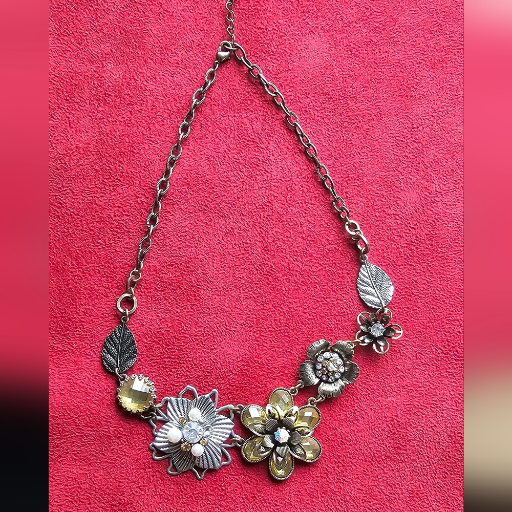 Floral Statement Necklace - Gold and Silver Floral Design